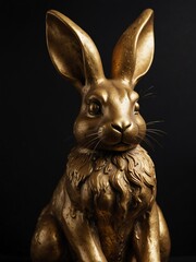 gold rabbit statue on plain black background close-up portrait from Generative AI