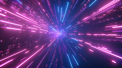 Fototapeta premium 3d render. Abstract neon wallpaper. Chaotic vortex of glowing lines and particles isolated on black background. Digital data transfer