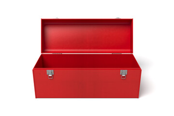 Red toolbox open, front view on white