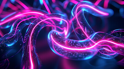 3d render, abstract violet yellow neon background, unfocused curvy glowing lines and bokeh lights, colorful fantastic wallpaper - obrazy, fototapety, plakaty