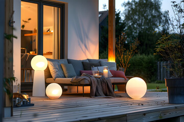 bols outdoor lamp features acrylic shade and integrated dimmable LED - obrazy, fototapety, plakaty