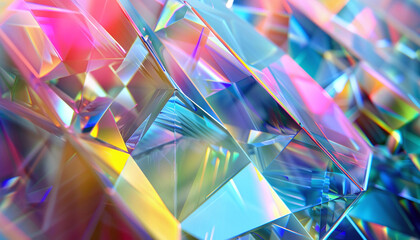 A soft pastel holographic composition with sharp triangular facets catching the light.
 - obrazy, fototapety, plakaty