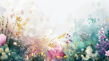 Fototapeta na wymiar Enchanting Spring Meadow with Colorful Floral Bloom and Misty Background.