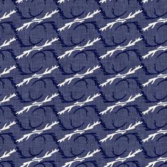 Indigo denim blue leaf motif seamless pattern. Japanese dye batik fabric style effect print background swatch.  - 781312519