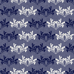Indigo denim blue leaf motif seamless pattern. Japanese dye batik fabric style effect print background swatch.  - 781312782