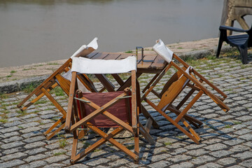 chairs and table in the park