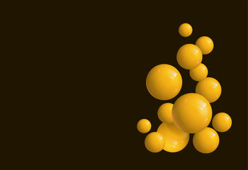 Composition of yellow flying spheres, vector graphics. 
Futuristic background, 3D. Space for copying.
