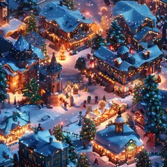 Festive Winter Village at Christmas Time - obrazy, fototapety, plakaty