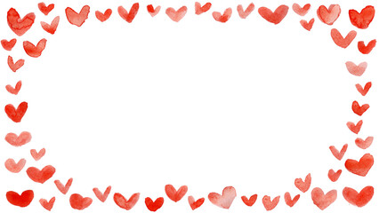 水彩で描いたたくさんのハートのイラストフレーム囲み枠