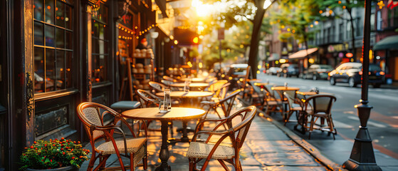 Vibrant Street Dining Experience, European Cafe Culture, Summer in the City, Outdoor Restaurant Charm, Urban Culinary Delight