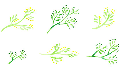 水彩で描いた植物のイラストセットまとめ