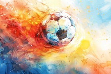 Soccer ball watercolor abstract picture.