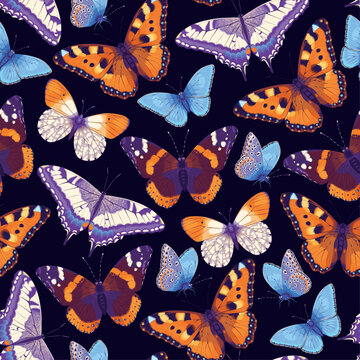 Vector pattern with high detailed butterfly