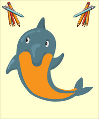 Cute Dolphin Fish Cartoon Vector Icon Illustration.