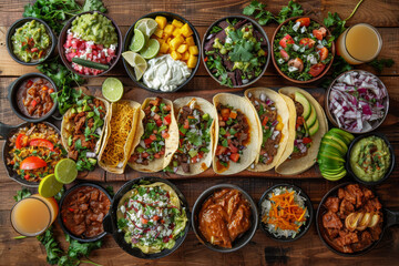 Mexican food - tacos on wood background, menu shot