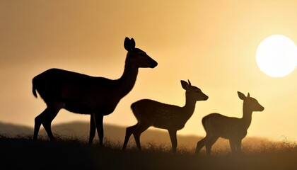 Silhouetted deer on a hilltop at dusk, creating a tranquil nature scene