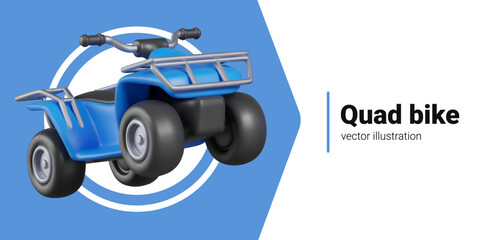Vector banner with blue quad bike. Advertising template for sports club, rental business, store