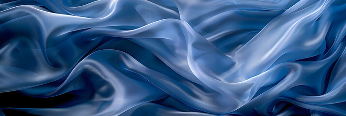 A close up of a fluid, electric blue silk cloth with a mesmerizing wind wave pattern, resembling the fluidity and movement of water