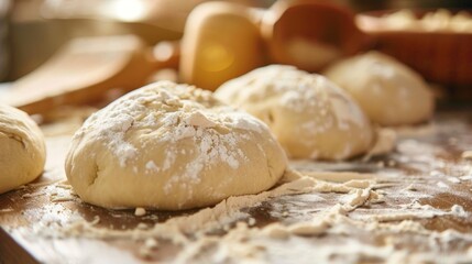 Fototapeta na wymiar Balls of dough closely arranged on a table