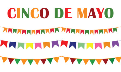 Mexican papel picado paper cut holiday flags and banners. Day of the Dead, Dia De Los Muertos and Cinco de Mayo flags with. isolated on a white background. Vector illustration. EPS 10