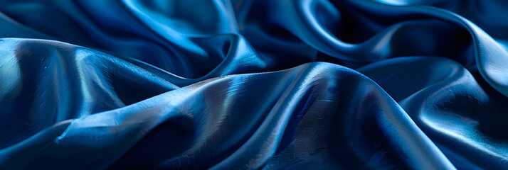 Fototapeta premium A close up of a fluid, electric blue silk cloth with a mesmerizing wind wave pattern, resembling the fluidity and movement of water
