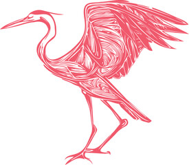 Fototapeta premium vector sketch drawing of a heron flapping its wings