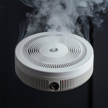 A photograph showcases a commercial smoke detector, emphasizing its design, functionality, and importance in ensuring fire safety in various settings such as homes, offices, and public buildings.