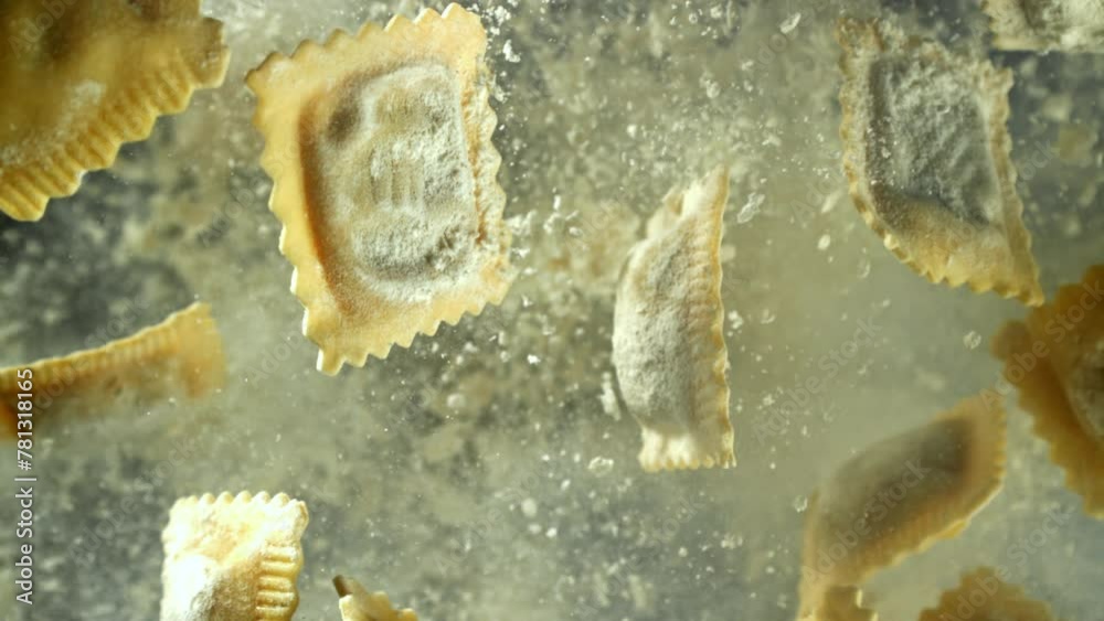 Poster super slow motion italian ravioli. high quality fullhd footage