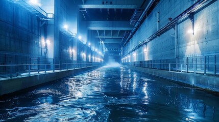 Dive into the heart of energy production, where nuclear reactors and hydroelectric dams - obrazy, fototapety, plakaty