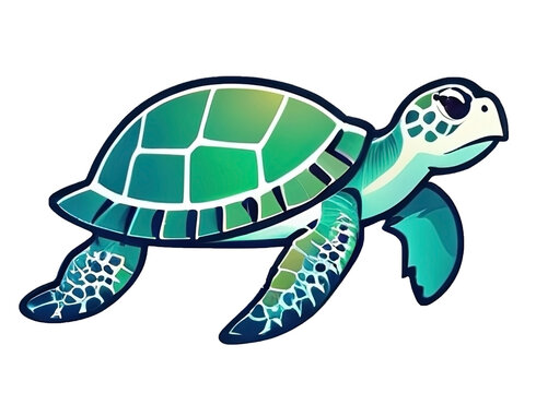cute cartoon sea turtle beautifu. vector illustration . isolated  white background