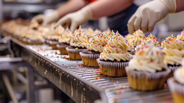 The production of cakes at the factory.