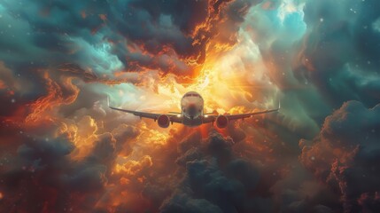 A captivating artwork blending aviation wonders and mythical creatures in vivid, pastel colors, creating a luminous and fantastical display of flight and fantasy.