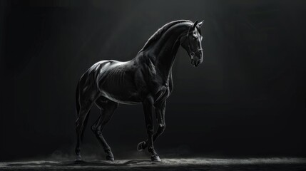 Obraz na płótnie Canvas Majestic Black Stallion Posing Elegantly on Dark Background.