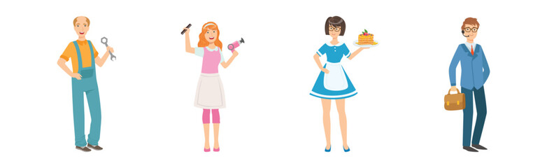 Young Man and Woman of Different Profession in Uniform Vector Set