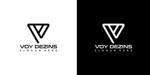 Letter V logo design in a moden geometric black and white background. Vector