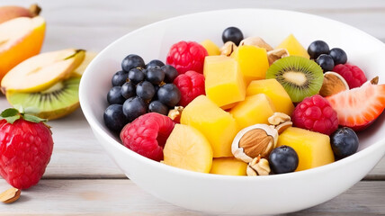 Healthy fresh organic fruits and vegetables for breakfast.