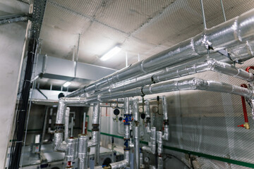 Pressure sensor in an industrial boiler room. Barometer in the heating system. Close-up.