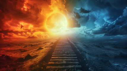 A visually striking image representing the journey of healing, with a pathway leading from darkness to a brightly lit horizon, emphasizing mental health awareness