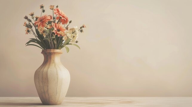 Elegant Floral Arrangement in a Vintage Vase on a Wooden Table.