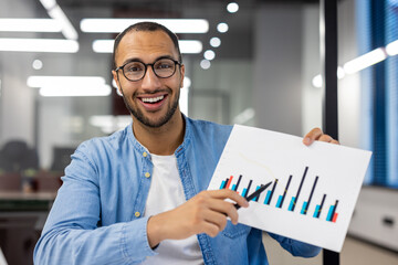 Indian businessman presenting growth chart in office