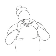 fat woman eating hamburger