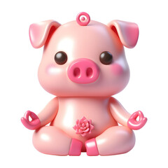 Fototapeta premium cute pig meditation yoga 3D render illustration