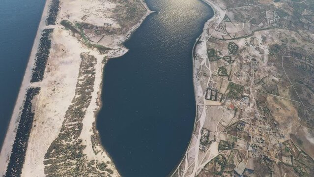 Top aerial view of the lake of Dakar in Africa. Senegal