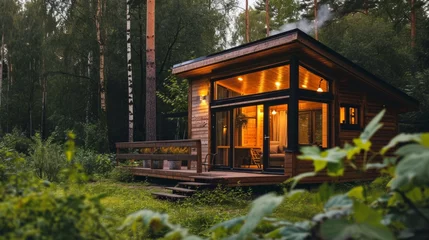 Fotobehang modern tiny house in relaxing ambience © neirfy