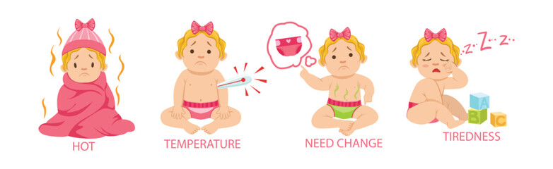 Newborn Baby and Infant Kid Emotion Expression Vector Set