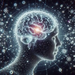 Obraz premium Digital human brain visualization with neural network background