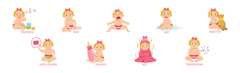 Obraz na płótnie Canvas Newborn Baby and Infant Kid Emotion Expression Vector Set
