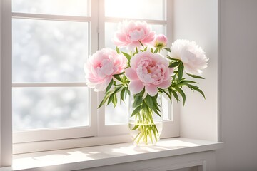 pink and white peonies flowers