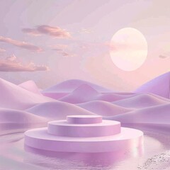  abstract background with podium stage in a pastel vintage purple color and desert elegant landscape. Mock up scene for a product placement advertisement - 781325117