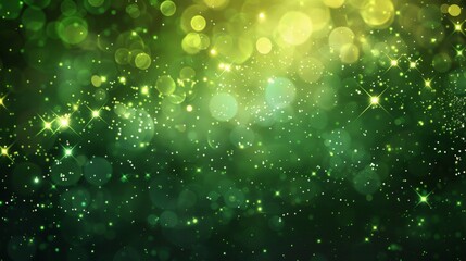 A background filled with green and yellow stars and sparkles